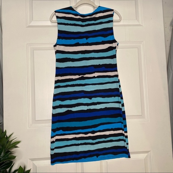 Dusak Designs Blue & Black Striped Career Dress Size Medium Made in Canada - Picture 3 of 5